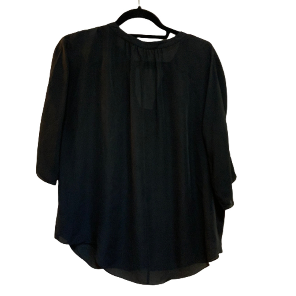 Rebecca Taylor Silk Black Solid 3/4 Sleeve Silk Top Size 10 - Picture 2 of 4